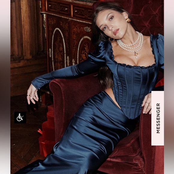 NWOT House of CB Dana Navy Puff Sleeve Corset - Picture 3 of 13